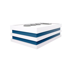 A 3D representation of a layered structure, possibly resembling a building or abstract design.