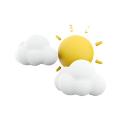 A cheerful, stylized sun peeking through two fluffy clouds, representing pleasant weather.