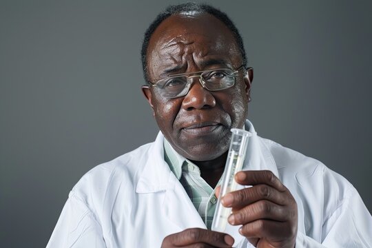 Senior scientist examining test tube in laboratory research