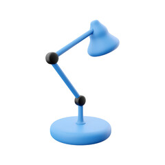 A blue desk lamp with an adjustable arm, designed for providing focused light in workspaces or study areas.