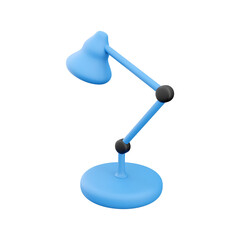 A blue desk lamp with an adjustable arm, designed for providing focused lighting in workspaces or study areas.