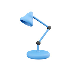 A blue desk lamp with an adjustable arm, designed for illuminating workspaces or study areas.