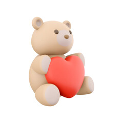 A cute, cartoon-style teddy bear holding a red heart, symbolizing love and affection.