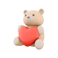 A cute teddy bear holding a red heart, symbolizing love and affection.