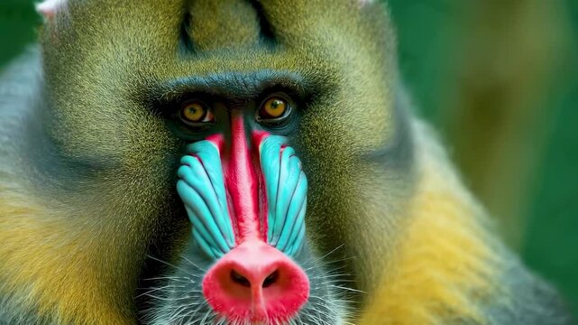 Colorful Mandrill with Intense Eyes and Bright Facial Markings
