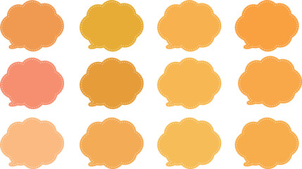 黄色とオレンジ色の１２色の吹き出しセット。
雲の形をしたふきだし。もこもこしたかわいいフキダシ。
