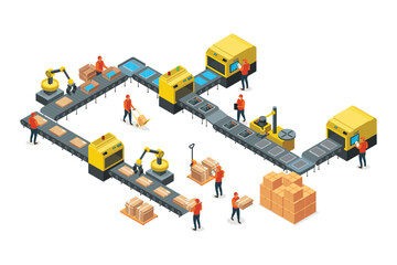 Isometric Packaging Shipping Order Fulfillment Center Vector Illustration