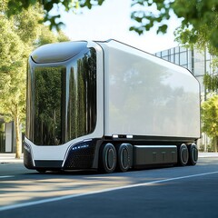 Electric freight vehicle using fast-charge batteries, smart routing software, regenerative braking, lightweight design, and low-noise motors for green urban logistics operations