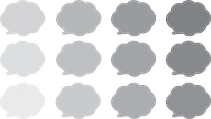 グレーの12色の雲の形をした吹き出しセット。グレーのバリエーション。