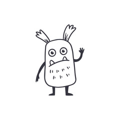 cute monster isolated on white background for coloring pages, magazines. Alien, cartoon character. Sketch, doodle. Vector illustration
