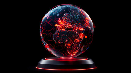 Futuristic Globe with Neon Lines and Digital Data Connections