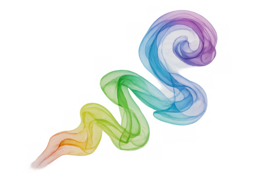 Colorful smoke creating a swirling pattern against a transparent background, ideal for digital art and graphic design projects