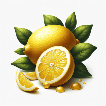 Lemon with leaves concept citric frut fresh illustration freshment