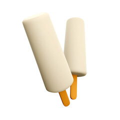 A pair of creamy ice cream bars on wooden sticks, perfect for a refreshing treat on a hot day.