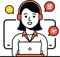 Line art of a woman participating in an online video call 