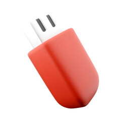 A stylized red USB flash drive with a white connector, designed for data storage and transfer.