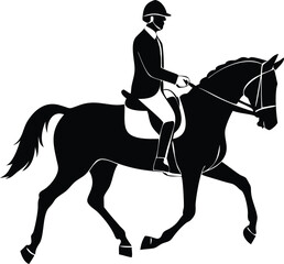 Silhouette of Equestrian Dressage Rider Performing Elegant Horse Riding