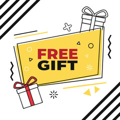 Yellow Banner with Free Gift Text and Bold Geometric Shapes