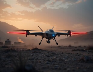 Advanced Drone Technology Unmanned Aerial Vehicle in Desert Landscape