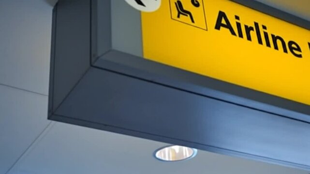 Close up of an airline lounges sign with arrow pointing left in an airport terminal