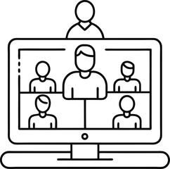 Outline icon of an online meeting, which is a virtual space 