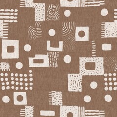 Calm scribble shape minimal shape seamless pattern. Gender neutral baby nursery natural brown linen decor background. Scandi style sketch doodle wallpaper in decorative kid fashion swatch. 