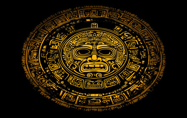 Obraz premium Ancient American Indian characters from the Aztecs, Mayans, and Incas are illustrated in an abstract design, which also features the Mayan calendar and an ancient Mayan ornament, as well as the Mayan