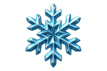 Light blue metallic snowflake gleaming against transparent background, highlighting winter holiday design elements