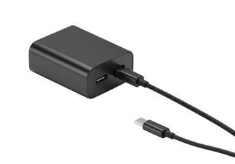 Compact USBC Power Adapter with Cable isolated on transparent background