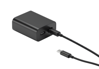 Compact USBC Power Adapter with Cable isolated on transparent background