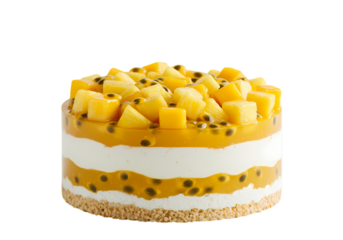 Mango Passionfruit Layered Cake isolated on transparent baackground