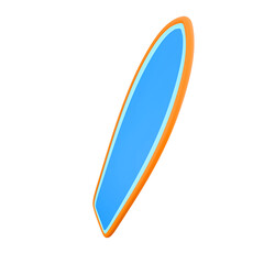A blue surfboard with an orange edge, designed for surfing activities and water sports.