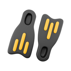A pair of black and yellow swim fins designed for enhanced propulsion in water.