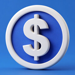 White Dollar Sign Icon on Blue Circle Background 3 D Render
