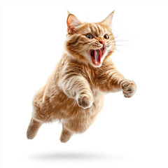 Orange Tabby Cat Mid-Jump with Arched Back
