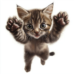 Excited Tabby Kitten Jumping