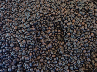 Freshly Roasted Coffee Beans in Rich Dark Brown Color Background