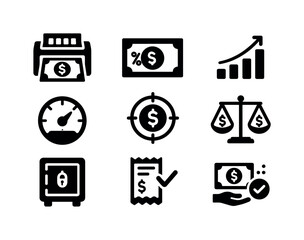 Finance, banking solid icon set. currency, investment, money management graphics
