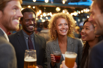 Happy coworkers enjoying after-work drinks together coworkers socializ