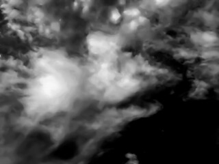 Abstract negative space of white clouds on dark background. Transparent black and white smoke PNG.