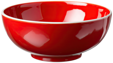 Red Ceramic Bowl: A vibrant red ceramic bowl with a subtle white rim, perfect for serving various dishes or as a stylish kitchen accessory.  