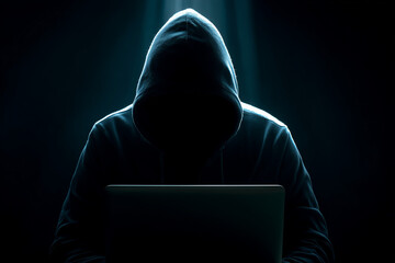 Hacker: cybersecurity hacker concept dark hooded hacker scene