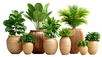 Obraz premium Botanical Harmony: Various potted plants showcases a collection of potted plants, each thriving within its earthen vessel, creating a vibrant display of botanical harmony.