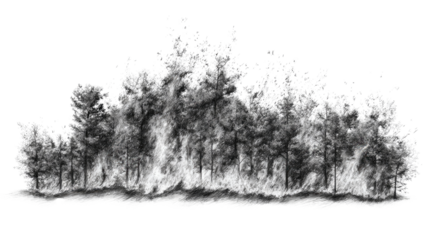 Forest Fire Devastation: The image depicts a harrowing scene of a forest fire raging with intense heat and smoke, transforming lush greenery into a desolate wasteland.