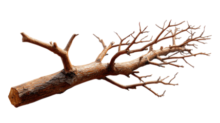 Dried Branch: A solitary tree branch, stripped bare of its leaves, lies on the ground, presenting its intricate texture. The image captures the stark beauty of nature's design.