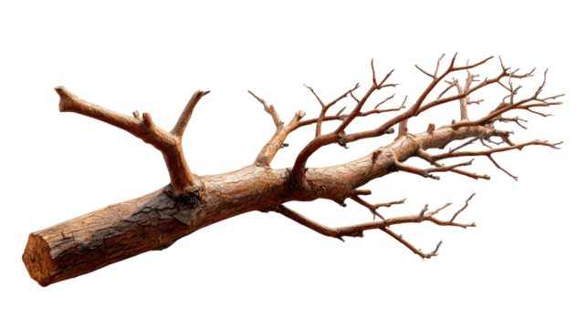 Dried Branch: A solitary tree branch, stripped bare of its leaves, lies on the ground, presenting its intricate texture. The image captures the stark beauty of nature's design.