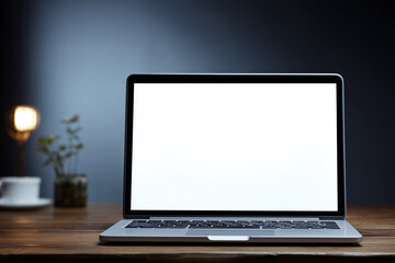 Fototapeta premium Laptop with blank screen on desk modern laptop workstation