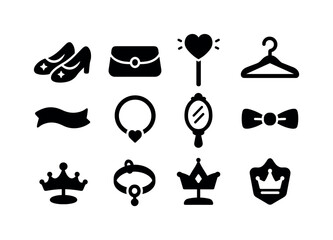 Obraz premium Fashion and accessories solid icon set: clothing, jewelry, elegance essentials