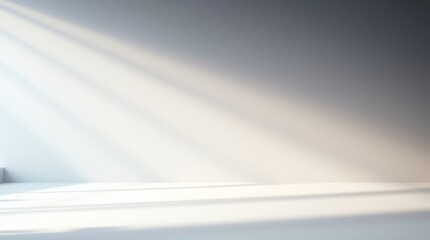 Radiant Rays: A minimalist architectural scene bathed in a soft, ethereal light, emphasizing the purity and interplay of light and shadow within the space.