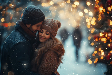 Christmas background with couple in love